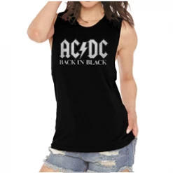American Classics Women's Acdc Back In Black 2 Extra Lightweight Muscle Tank