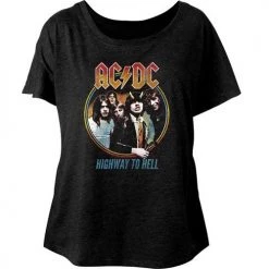 American Classics Women's Acdc Highway To Hell Tricolor Dolman Tee