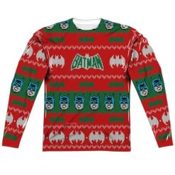 Trevco Men's Batman Bat Sweater Sublimated Long Sleeve Tee New