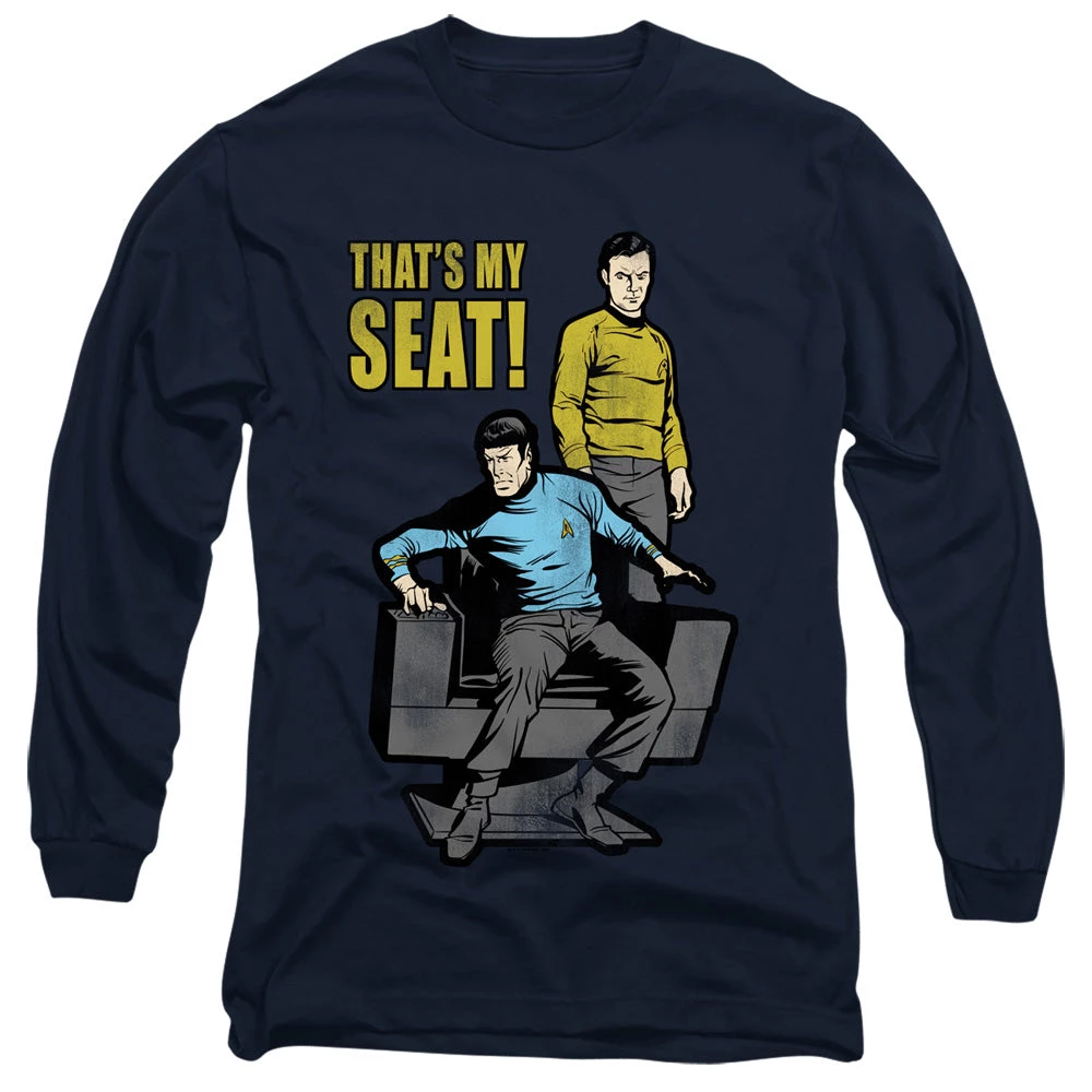 Trevco Men's Star Trek Tos My Seat Long Sleeve Tee New 1 Trevco Men's Star Trek Tos My Seat Long Sleeve Tee New