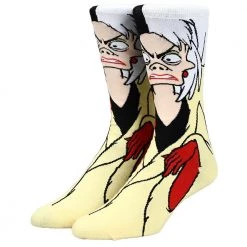 Bioworld Disney Villains Cruella 360 Character Crew Socks New