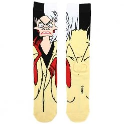 Bioworld Disney Villains Cruella 360 Character Crew Socks New