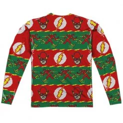 Trevco Men's Dc The Flash Ugly Sweater Sublimated Long Sleeve Tee New