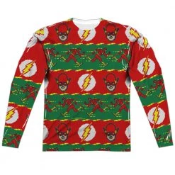 Trevco Men's Dc The Flash Ugly Sweater Sublimated Long Sleeve Tee New