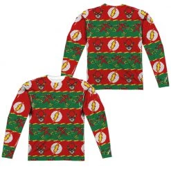 Trevco Men's Dc The Flash Ugly Sweater Sublimated Long Sleeve Tee New