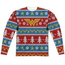 Trevco Men's Dc Wonder Woman Holiday Sublimated Long Sleeve Tee New