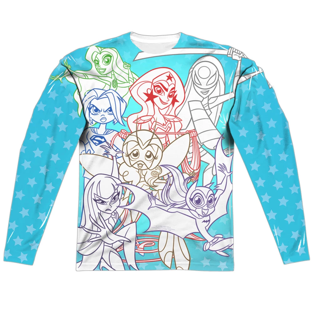 Trevco Men's Dc Superhero Girls Justice Gang Sublimated Long Sleeve Tee 1 Trevco Men's Dc Superhero Girls Justice Gang Sublimated Long Sleeve Tee