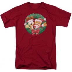Trevco Men's Garfield Christmas Wreath Tee New