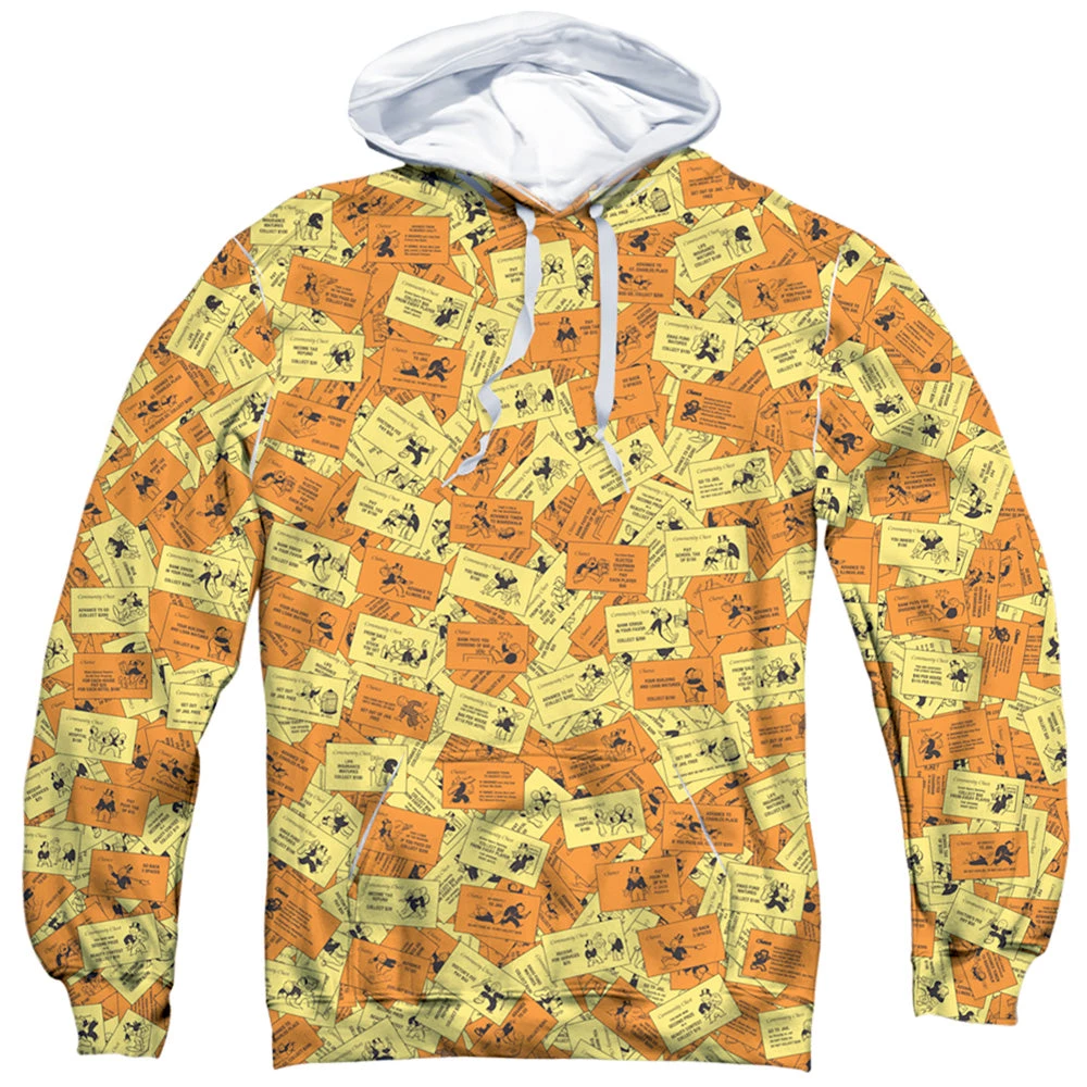 Trevco Men's Monopoly Chance Chest Cards Sublimated Pullover Hoodie 1 Trevco Men's Monopoly Chance Chest Cards Sublimated Pullover Hoodie
