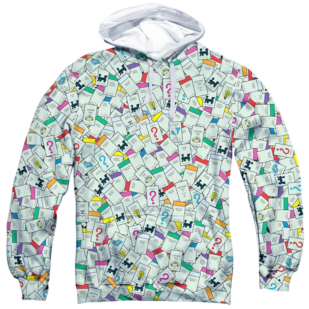 Trevco Men's Monopoly Property Spaces Sublimated Pullover Hoodie 1 Trevco Men's Monopoly Property Spaces Sublimated Pullover Hoodie