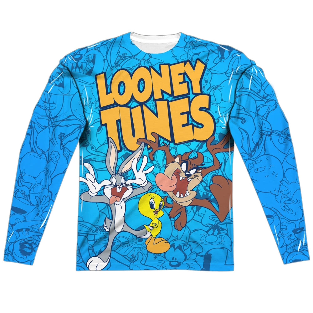 Trevco New Men's Looney Tunes Collage Of Characters Sublimated Long Sleeve Tee 1 Trevco New Men's Looney Tunes Collage Of Characters Sublimated Long Sleeve Tee