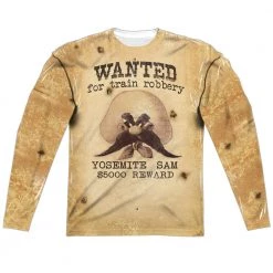 Trevco Men's Looney Tunes Wanted Sublimated Long Sleeve Tee