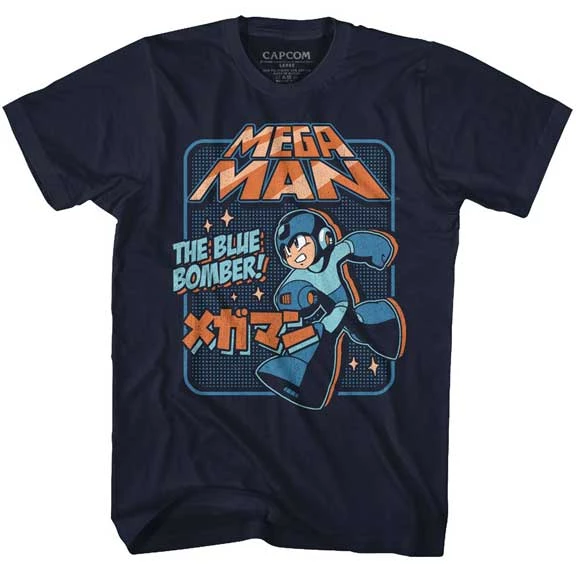 American Classics New Men's Mega Man Graphic Blue Bomber Tee 1 American Classics New Men's Mega Man Graphic Blue Bomber Tee