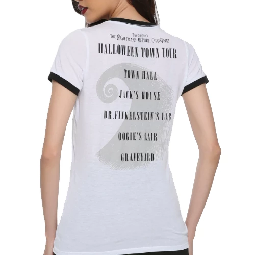 Disney Women's The Nightmare Before Christmas Halloween Town Tour Ringer Tee New 2 Disney Women's The Nightmare Before Christmas Halloween Town Tour Ringer Tee New