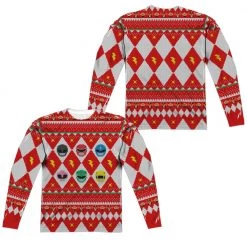 Trevco New Men's Power Rangers Ho Ho Power Rangers Sublimated Long Sleeve Tee