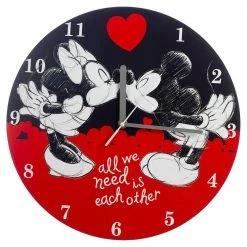 Bioworld New Disney Mickey & Minnie All We Need Is Each Other 13.5" Wood Wall Clock