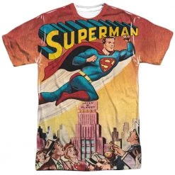 Trevco New Men's Dc Comics Superman City Flying Sublimated Tee