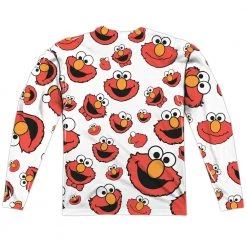 Trevco New Men's Sesame Street Elmo Face Pattern Sublimated Long Sleeve Tee
