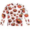 Trevco New Men's Sesame Street Elmo Face Pattern Sublimated Long Sleeve Tee