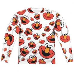 Trevco New Men's Sesame Street Elmo Face Pattern Sublimated Long Sleeve Tee