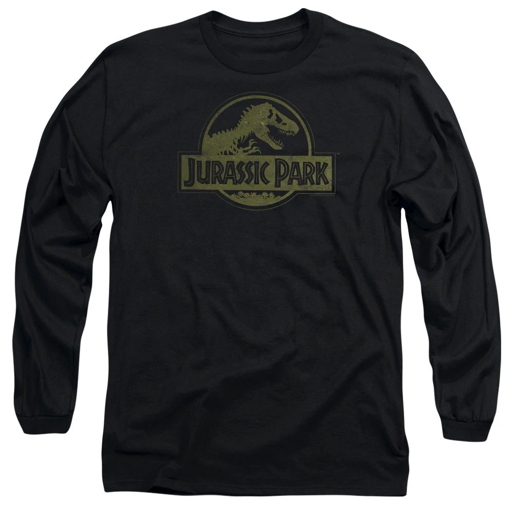Trevco Men's Jurassic Park Distressed Logo Long Sleeve Tee 1 Trevco Men's Jurassic Park Distressed Logo Long Sleeve Tee