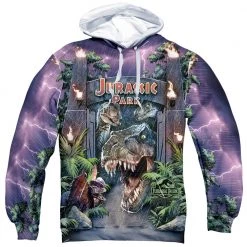 Trevco Men's Jurassic Park Welcome To The Park Sublimated Pullover Hoodie New