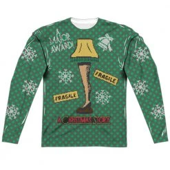 Trevco Men's A Christmas Story Leg Lamp Sweater Sublimation Long Sleeve Tee New