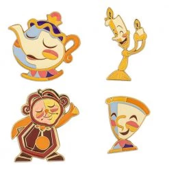New Loungefly Disney Beauty And The Beast Fixtures 4Pc Enamel Pin Set