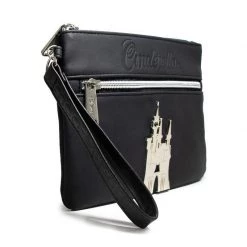 Buckle-Down Disney Cinderella Script Debossed Black Wristlet With Rose Gold Castle Emblem