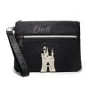 Buckle-Down Disney Cinderella Script Debossed Black Wristlet With Rose Gold Castle Emblem