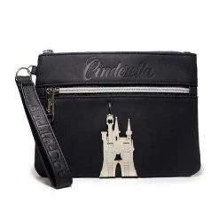 Buckle-Down Disney Cinderella Script Debossed Black Wristlet With Rose Gold Castle Emblem
