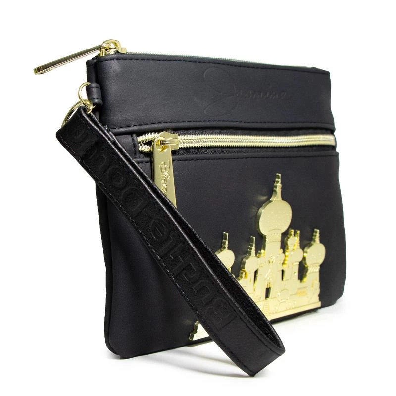 Buckle-Down Disney Aladdin Jasmine Script Debossed Black Wristlet With Rose Gold Castel Emblem 2 Buckle-Down Disney Aladdin Jasmine Script Debossed Black Wristlet With Rose Gold Castel Emblem