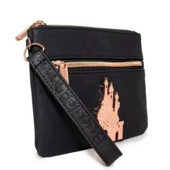 Buckle-Down Disney Snow White Script Debossed Black Wristlet With Rose Gold Castle Emblem New