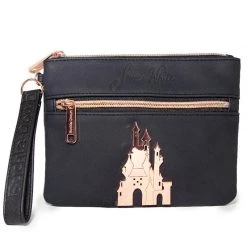 Buckle-Down Disney Snow White Script Debossed Black Wristlet With Rose Gold Castle Emblem New