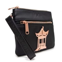 Buckle-Down Disney Mulan Script Debossed Black Wristlet With Rose Gold Castle Emblem New