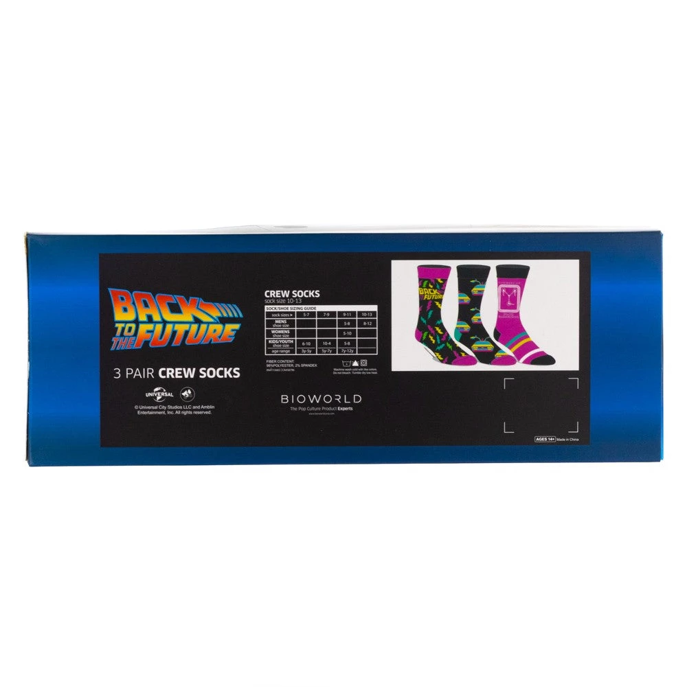 Bioworld Back To The Future 3 Pair Pack Crew Socks In Delorean Box New 13 Bioworld Back To The Future 3 Pair Pack Crew Socks In Delorean Box New
