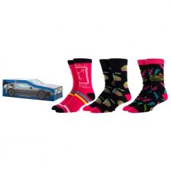Bioworld Back To The Future 3 Pair Pack Crew Socks In Delorean Box New