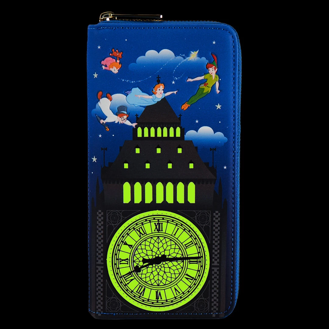 Loungefly Disney Peter Pan Glow Clock Ziparound Wallet New 5 Loungefly Disney Peter Pan Glow Clock Ziparound Wallet New