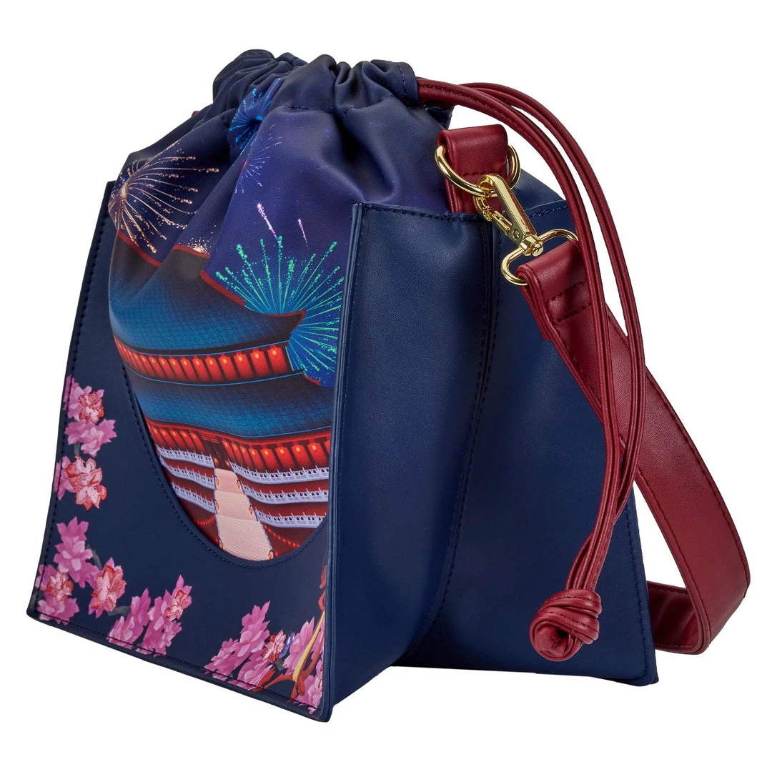 New Loungefly Disney Mulan Castle Cinch Sack Crossbody 2 New Loungefly Disney Mulan Castle Cinch Sack Crossbody