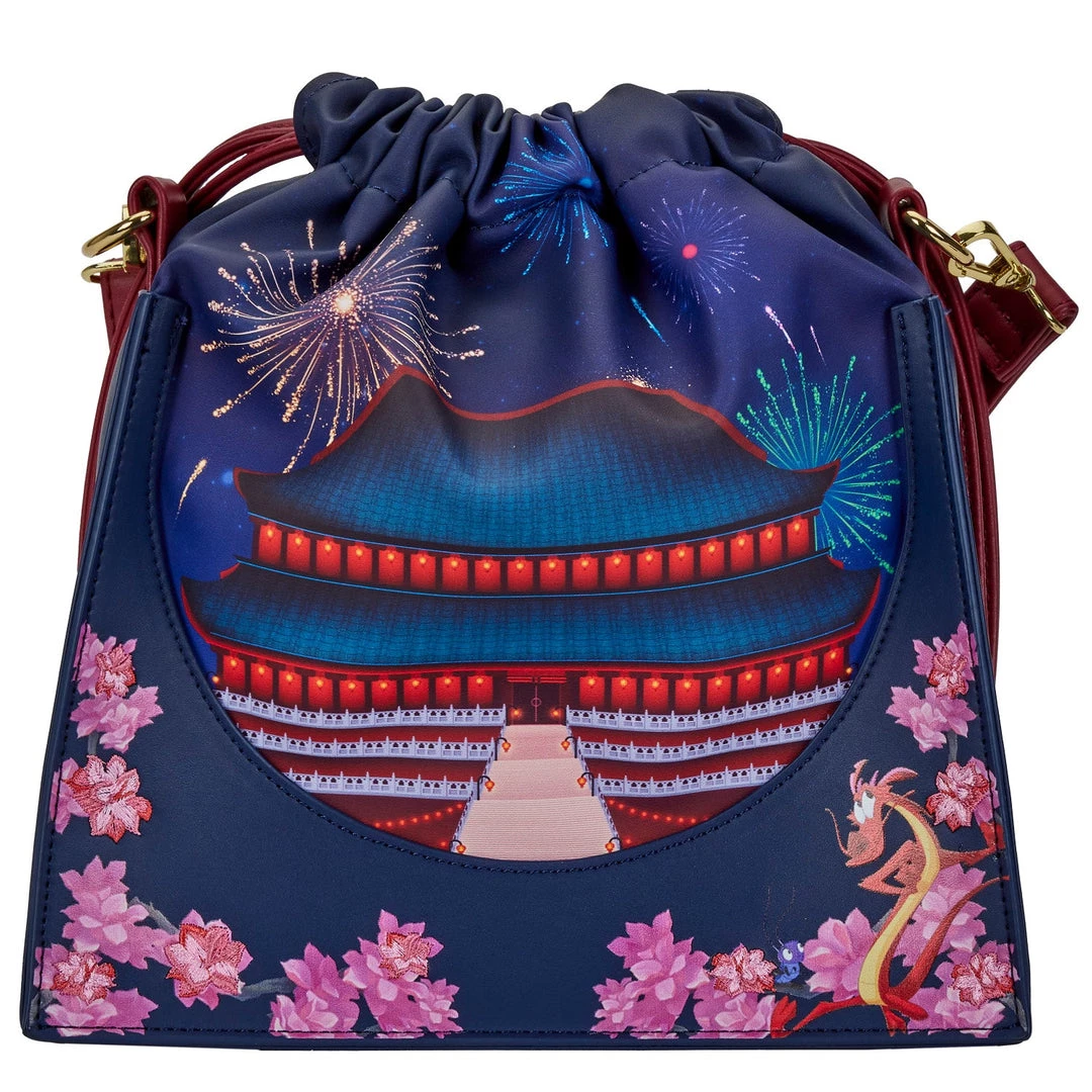 New Loungefly Disney Mulan Castle Cinch Sack Crossbody 1 New Loungefly Disney Mulan Castle Cinch Sack Crossbody