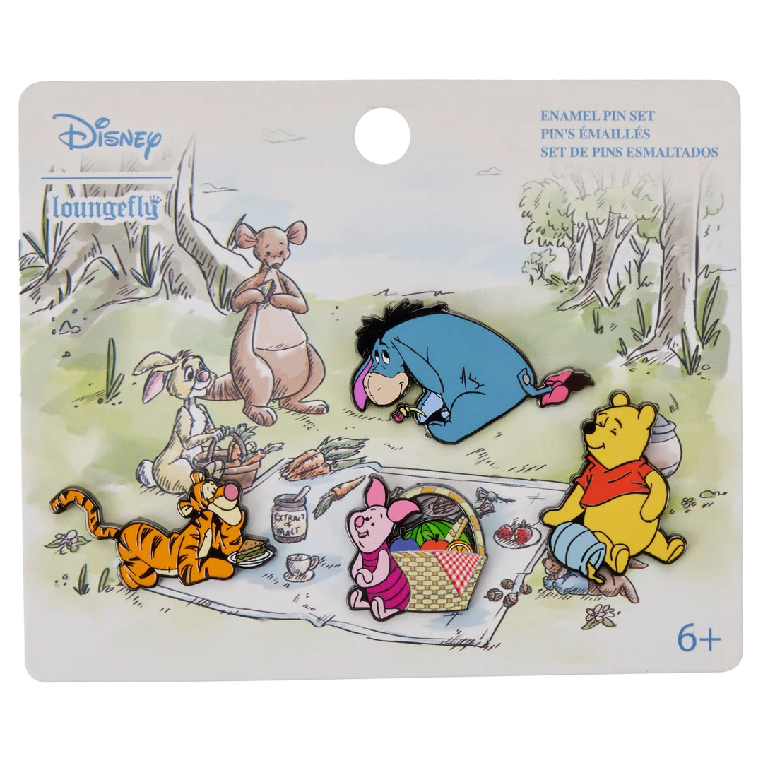 Loungefly Disney Winnie The Pooh Picnic Scene 4PC Enamel Pin Set 1 Loungefly Disney Winnie The Pooh Picnic Scene 4PC Enamel Pin Set